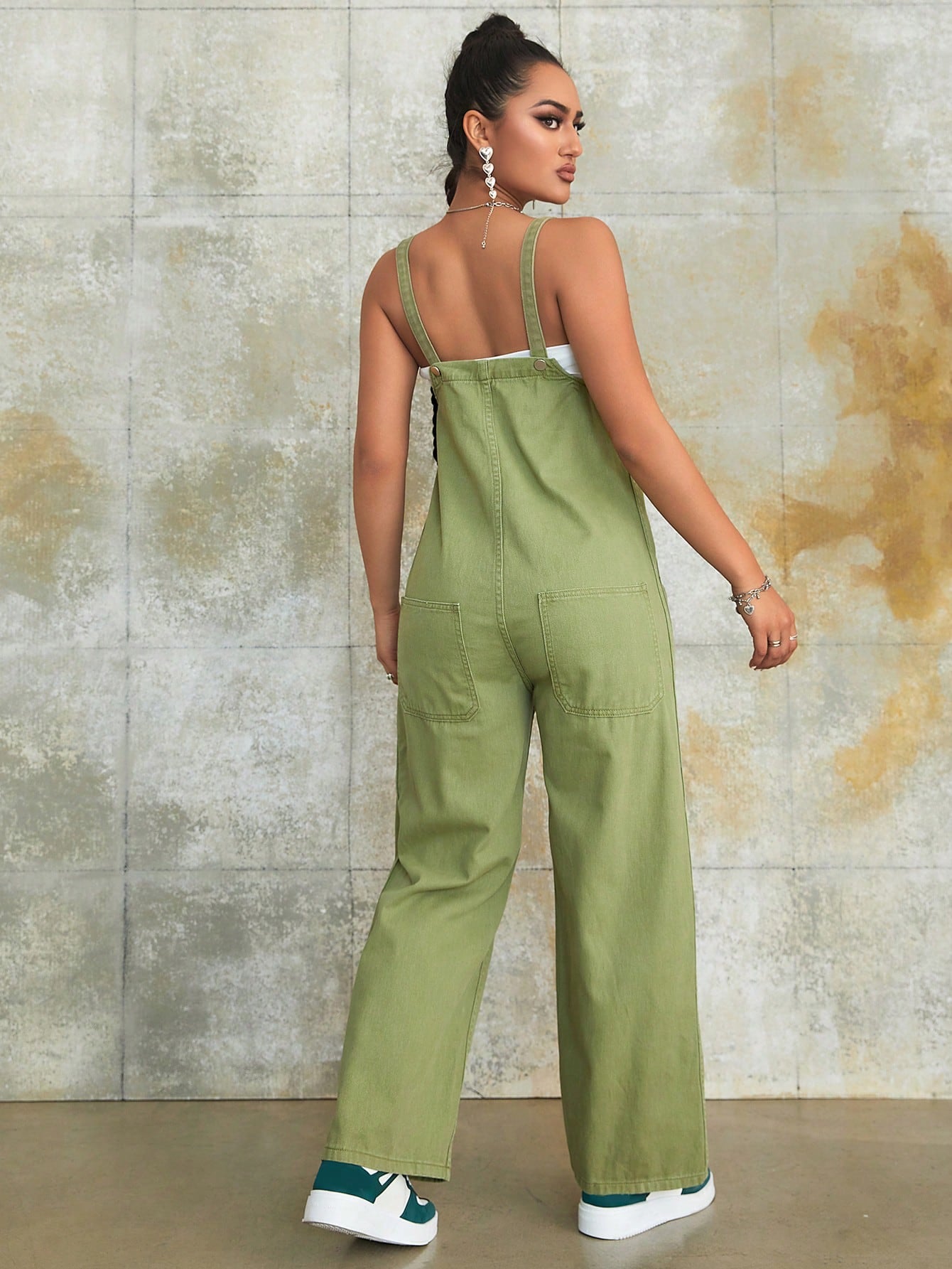 Women's Apperloth Army Green 100% Cotton Cargo Overalls Women Casual Loose Fit Jumpsuit