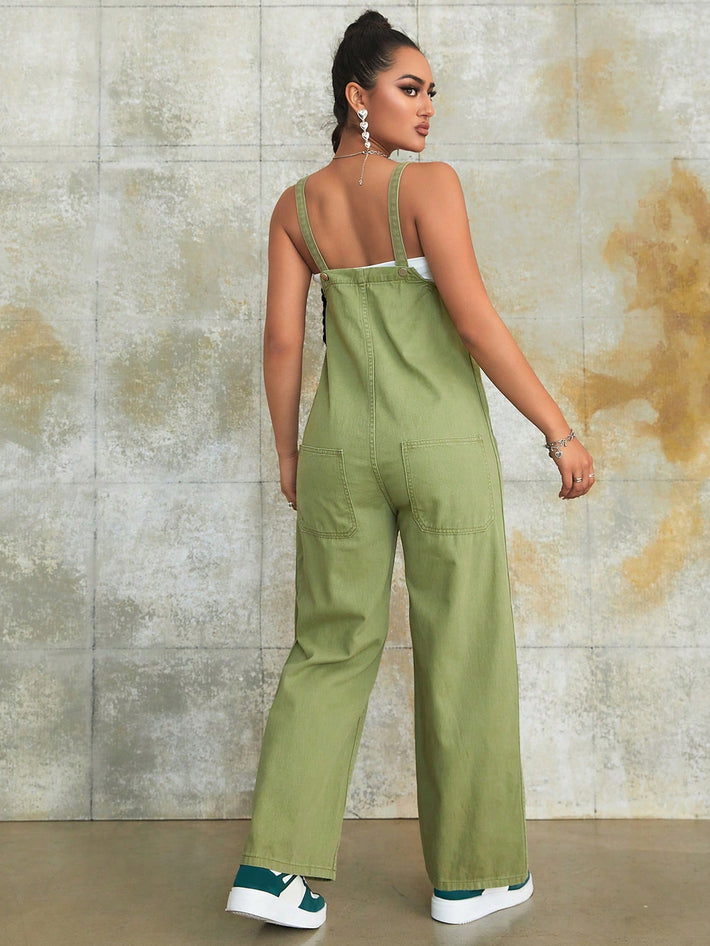Women's Apperloth Army Green 100% Cotton Cargo Overalls Women Casual Loose Fit Jumpsuit