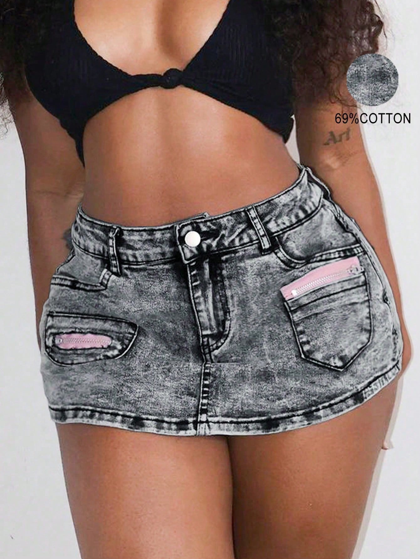 Women's Acid Wash Denim Mini Skort Distressed High Waist Skort