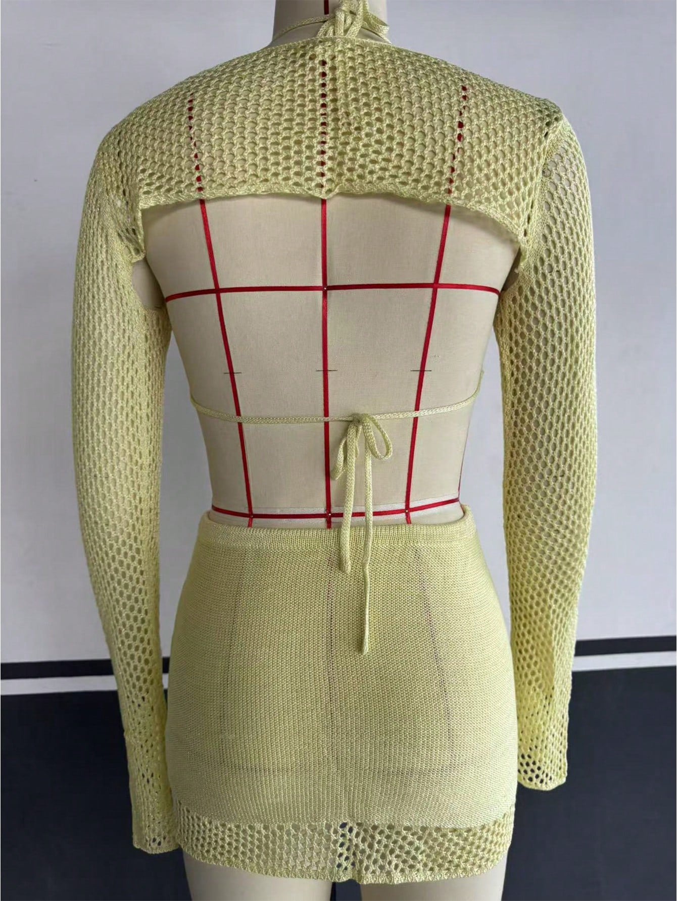 Women's Yellow Knit Two-Piece Set with Crop Top and Mini Skirt