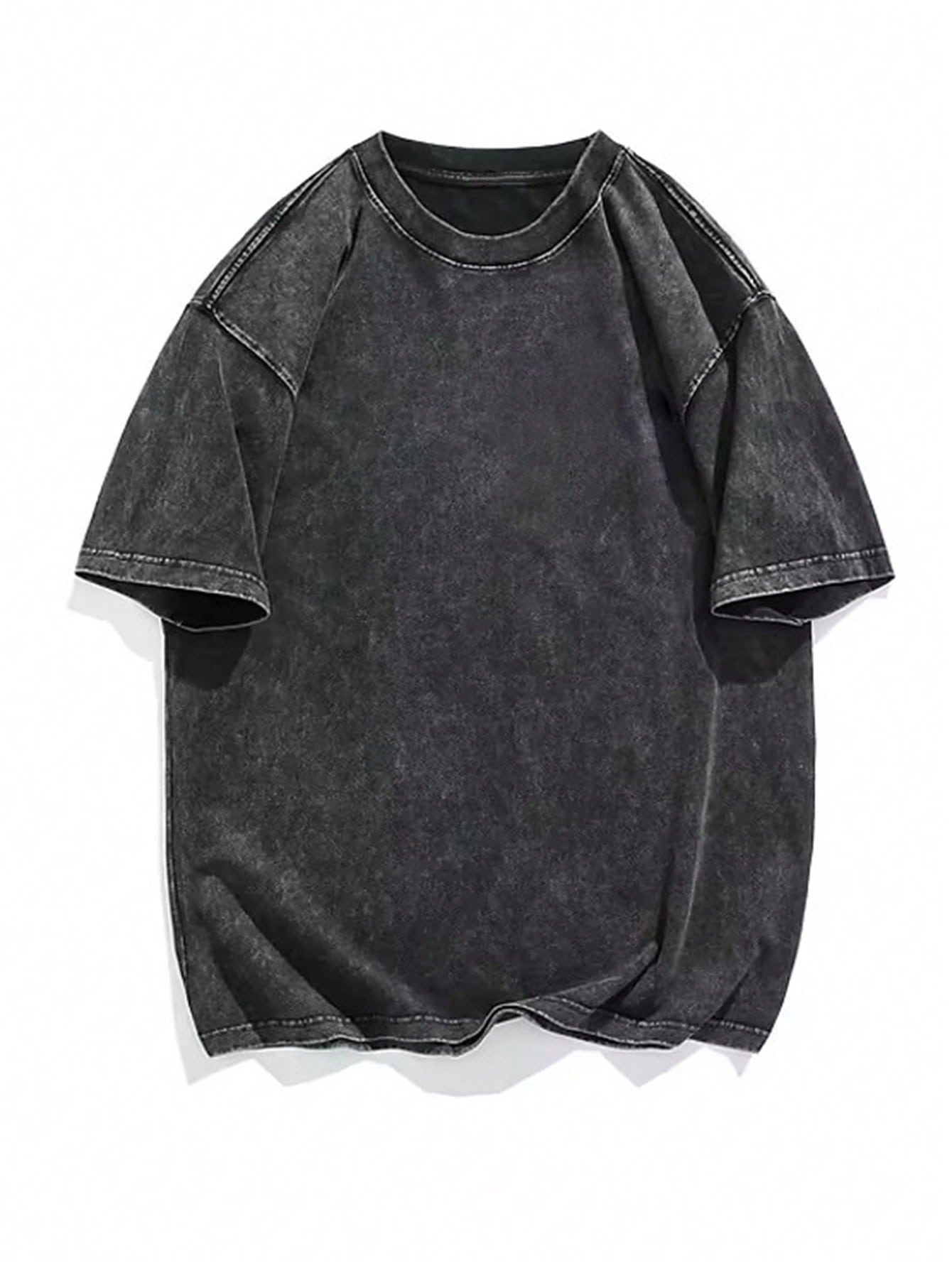 Women's Washed Black Viscose Oversized Crew Neck T-Shirt with Vintage Finish