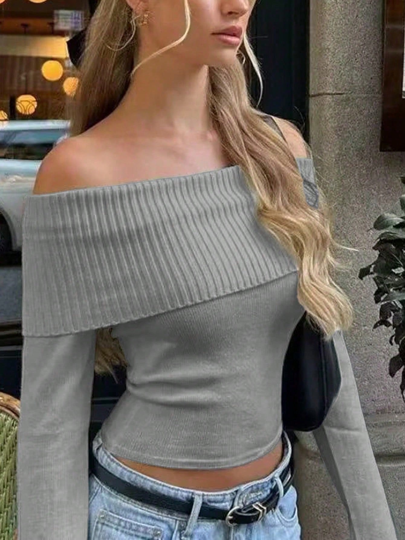 Women's Gray Ribbed Knit Midi bodycon dress with sleeveless