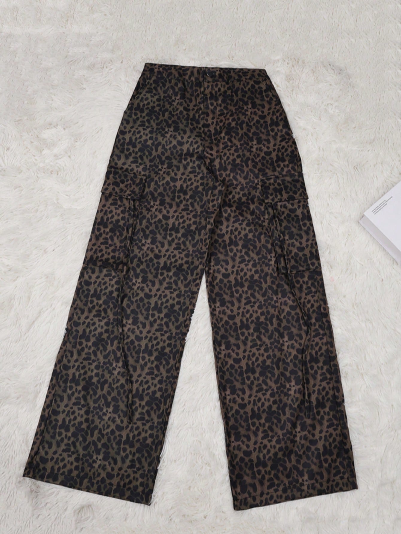 Women's Olive Leopard Print Wide Leg Cargo Pants
