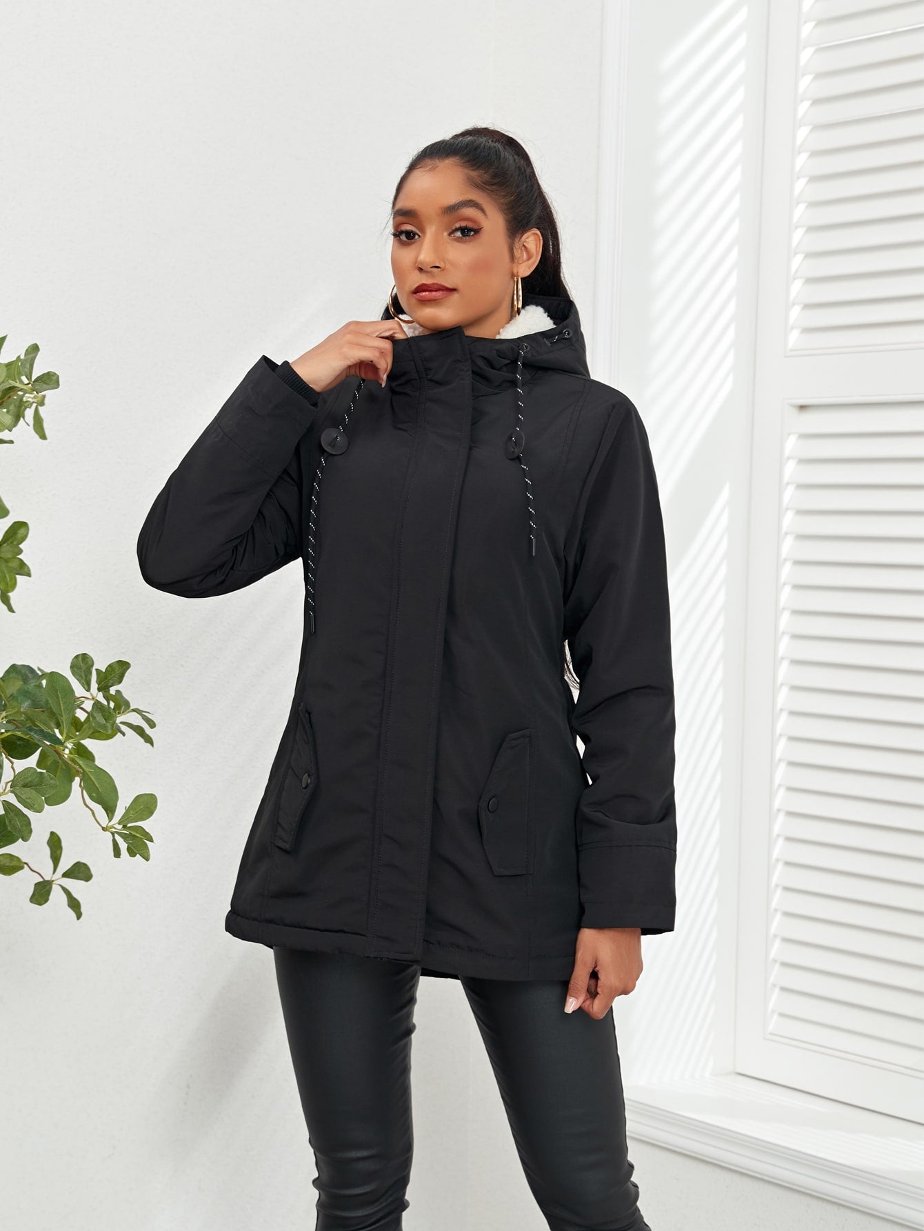 Women's Black Quilted Padded Winter Coat