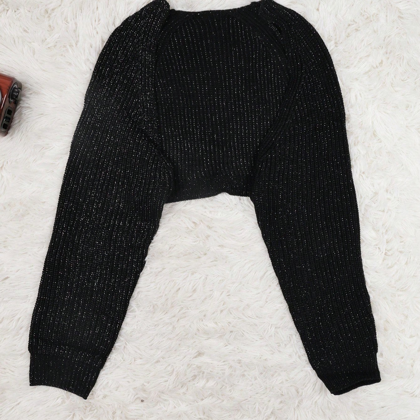 Women's Black Knit Two-Piece Set with Crop Top and Mini Skirt
