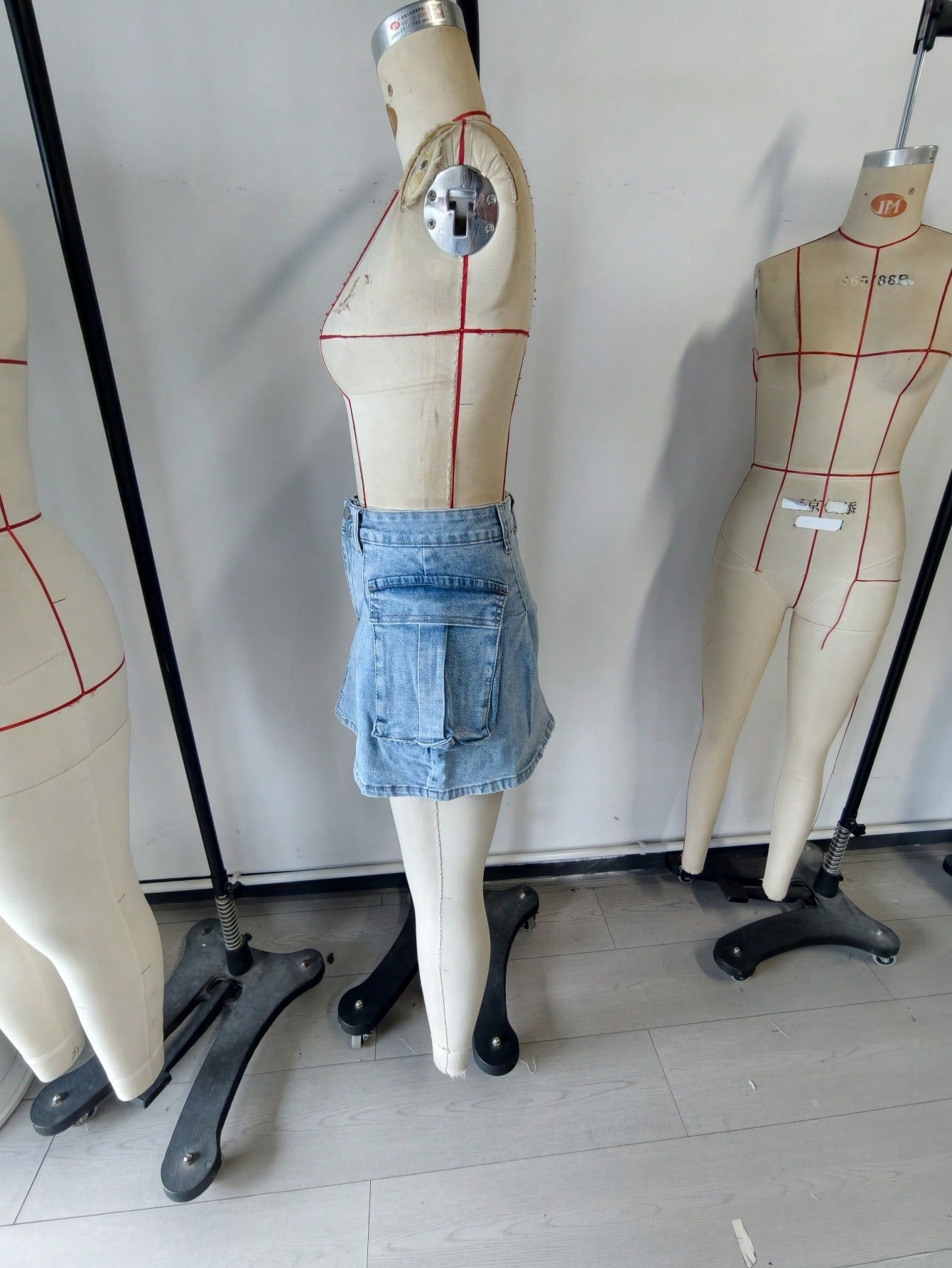 Women's Blue Denim Mini Skirt with Front Slit