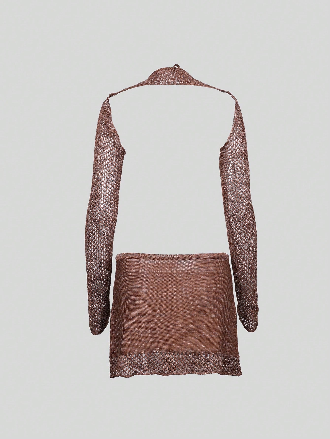 Women's Brown Knit Two-Piece Set with Crop Top and Mini Skirt
