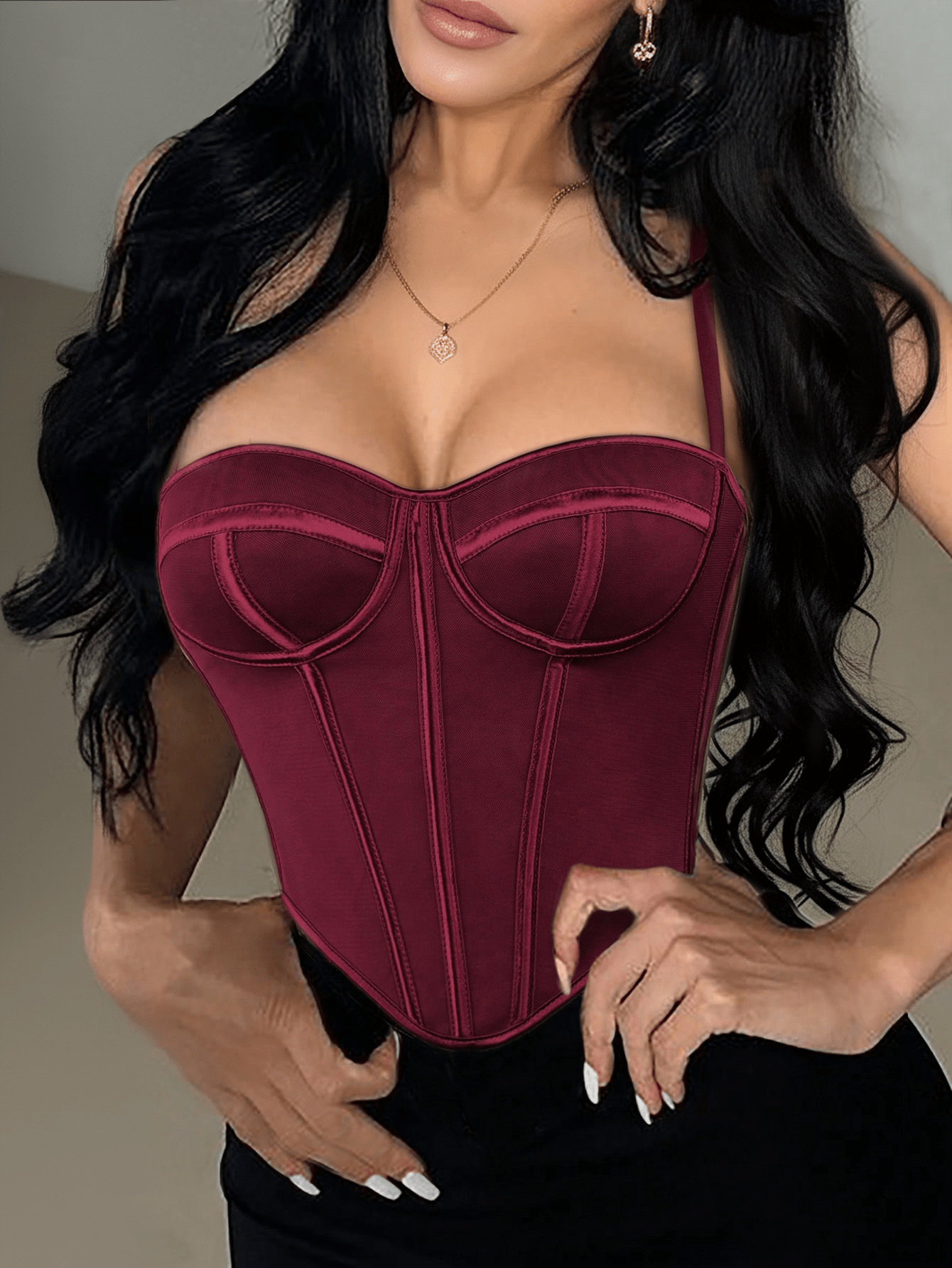 Women's Elegant Wine Red Velvet Corset Bustier Top