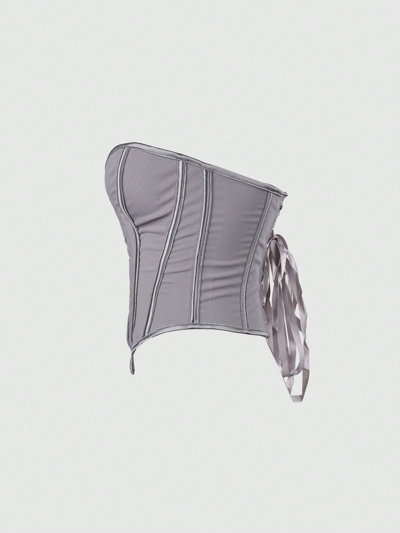 Women's Sleek Gray Boned Corset Top with Hook and Eye Closure