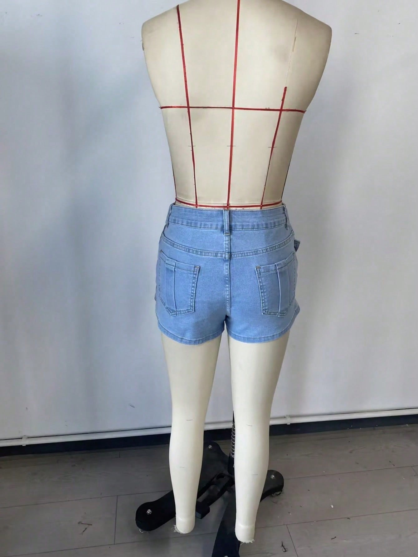Women's Light Blue Double Waistband Asymmetric Denim Skort