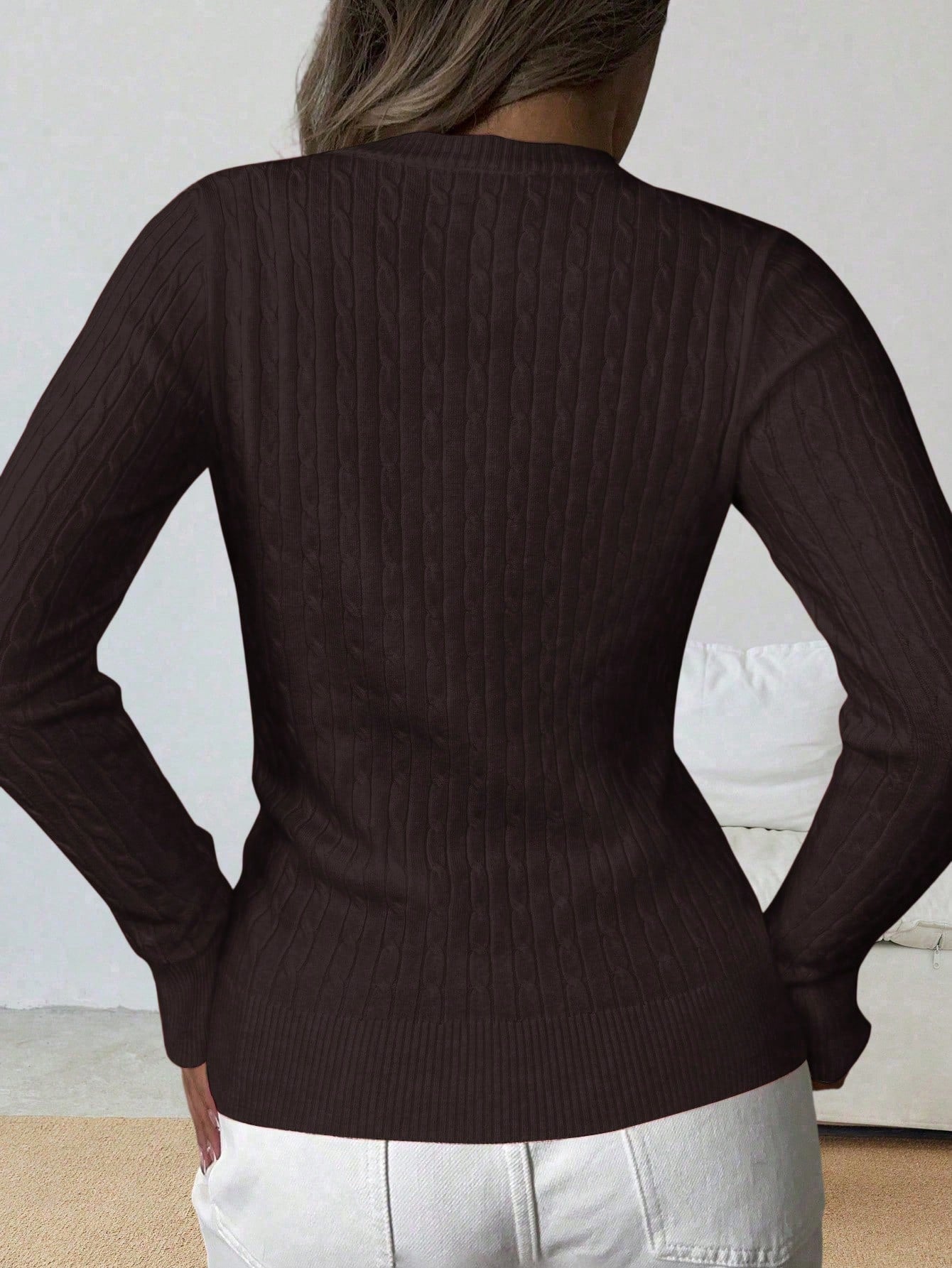 Women's Brown Ribbed Knit Midi Bodycon Dress