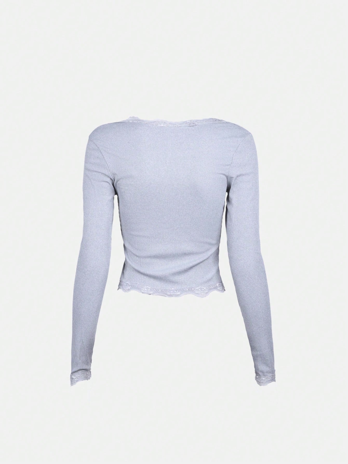 Women's Gray Ribbed Knit Henley Top with Button Placket
