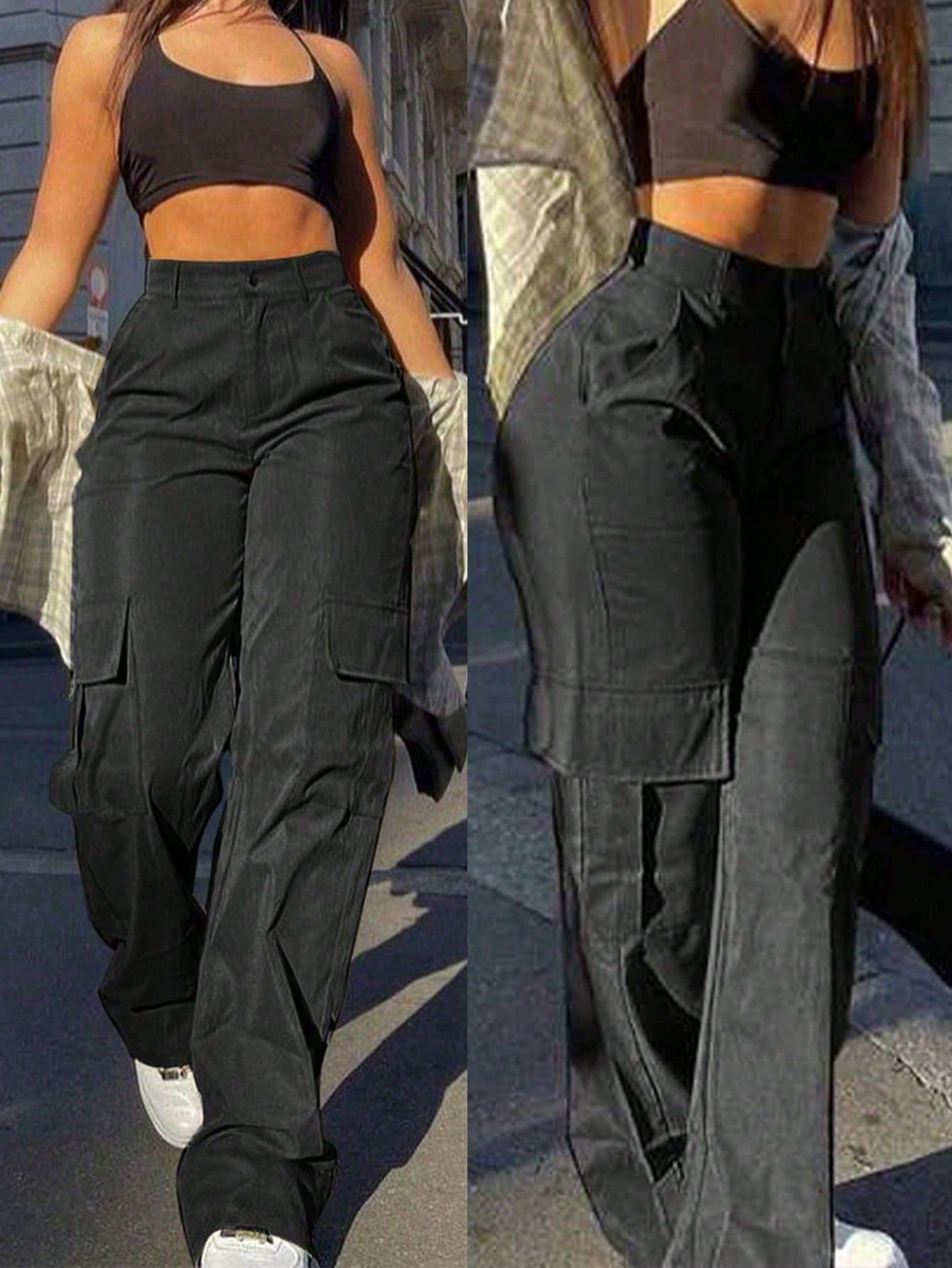 Women's High-Waist Wide-Leg Cargo Pants with Drawstring