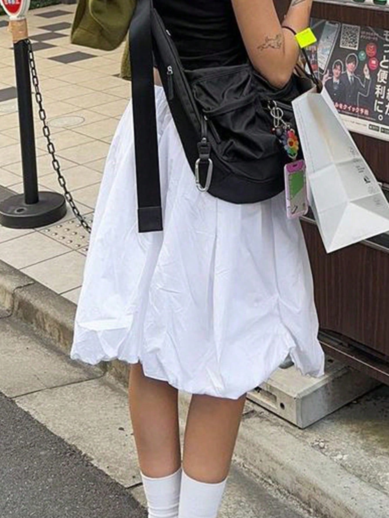 Women's White Polyester Mini skirt with A-line