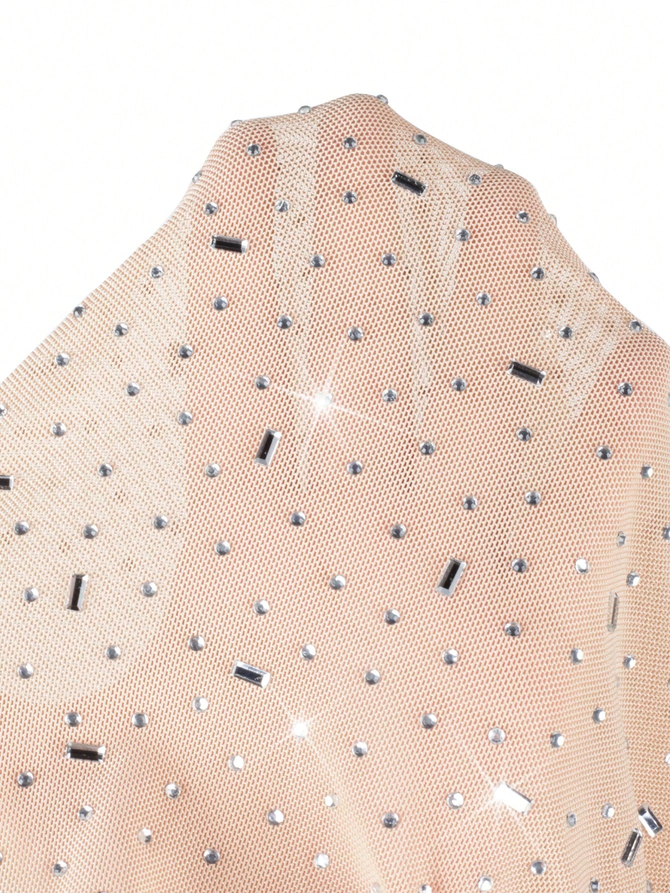Women's Apricot Polyester Blend Square Neck Sequin Long Sleeve Bodycon Mini Dress