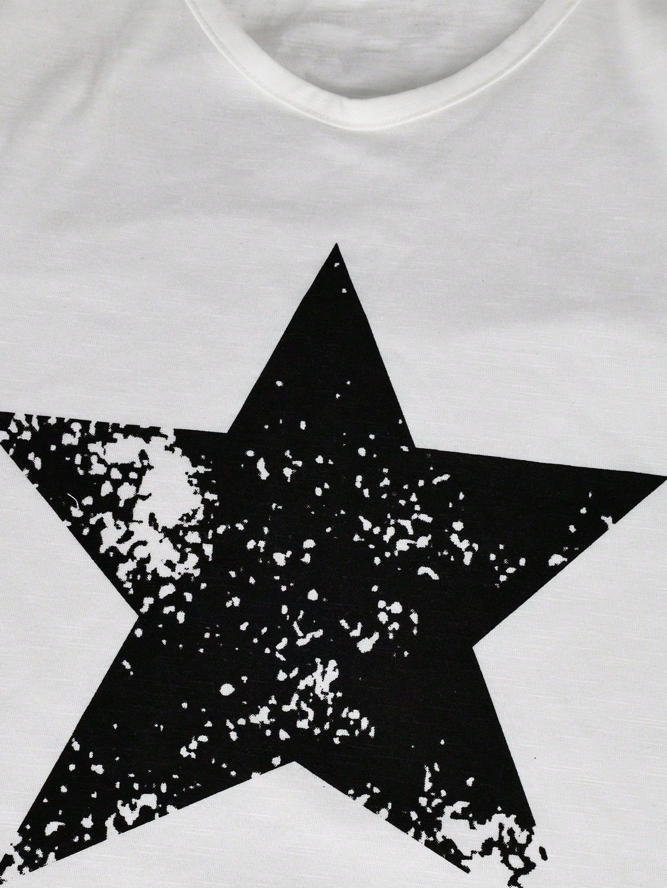 Women's White V-Neck Star Graphic Short-Sleeve T-Shirt/Vest - Casual Fashion Daily & Streetwear Top