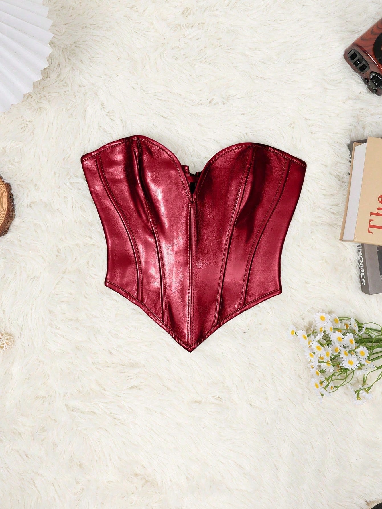 Women's Wine Red Polyester Blouse with long-sleeve