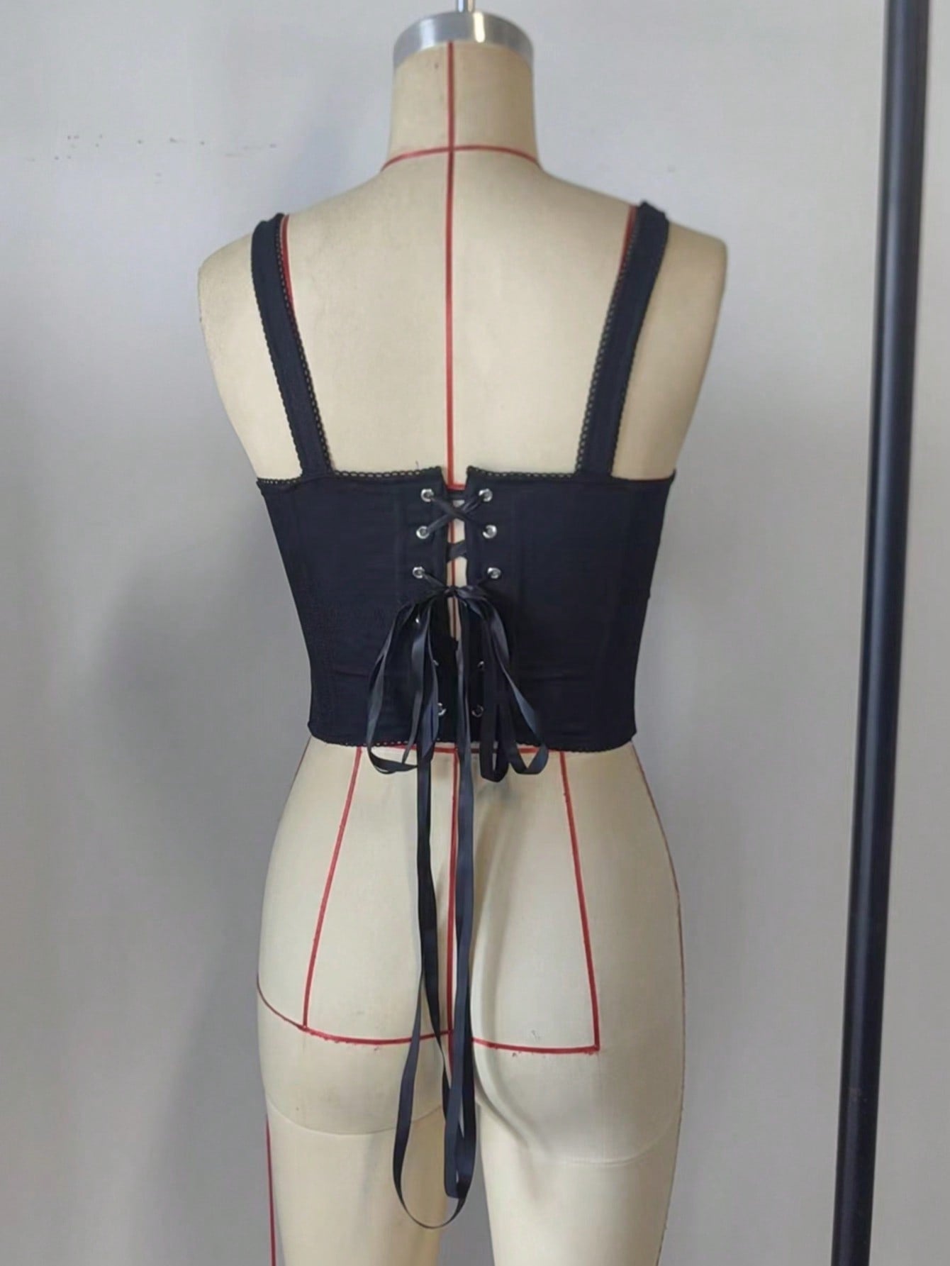 Black Square Neck Hook-Front Boned Bustier Corset Top