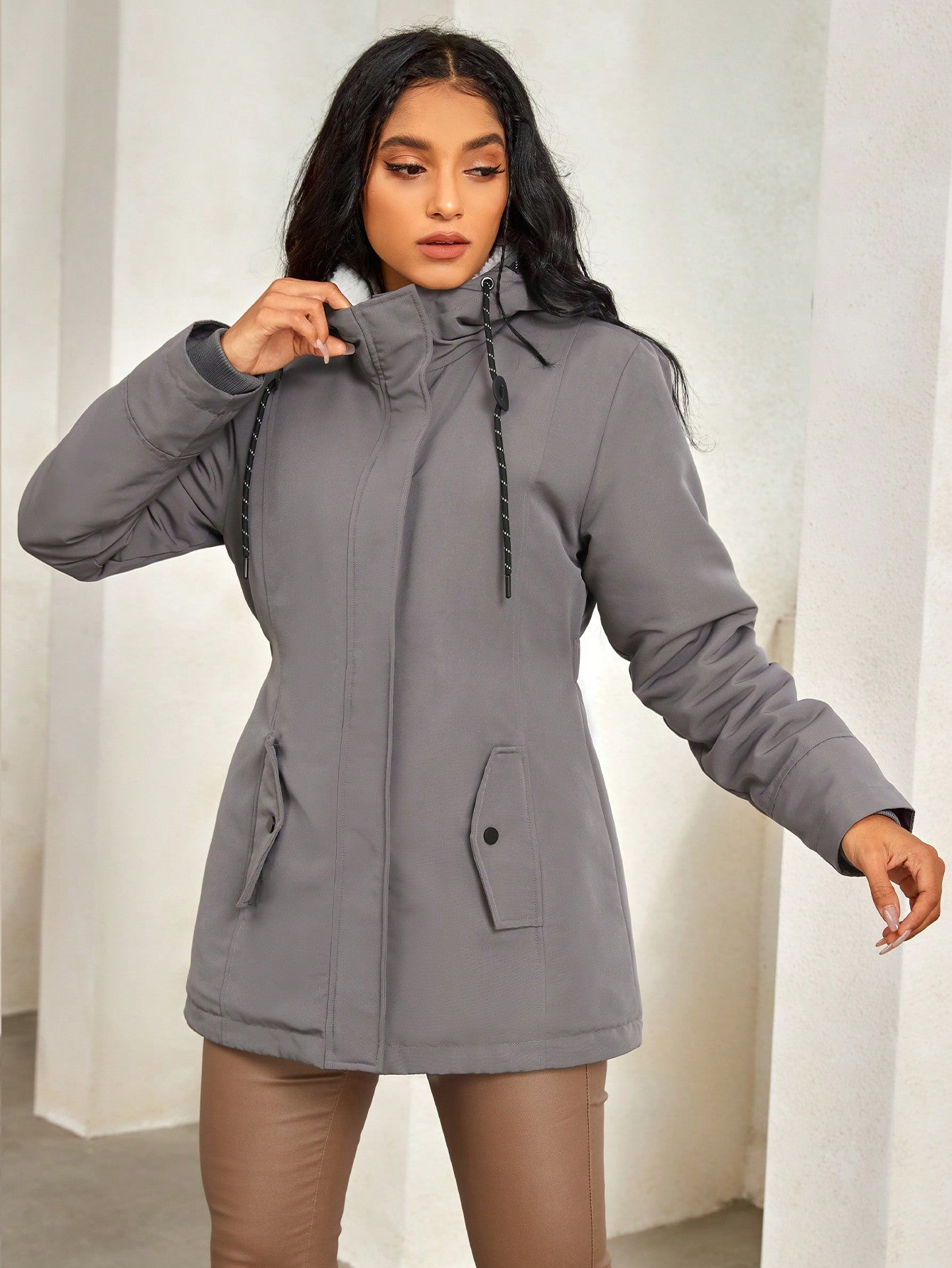 Women's Grey Quilted Padded Winter Coat