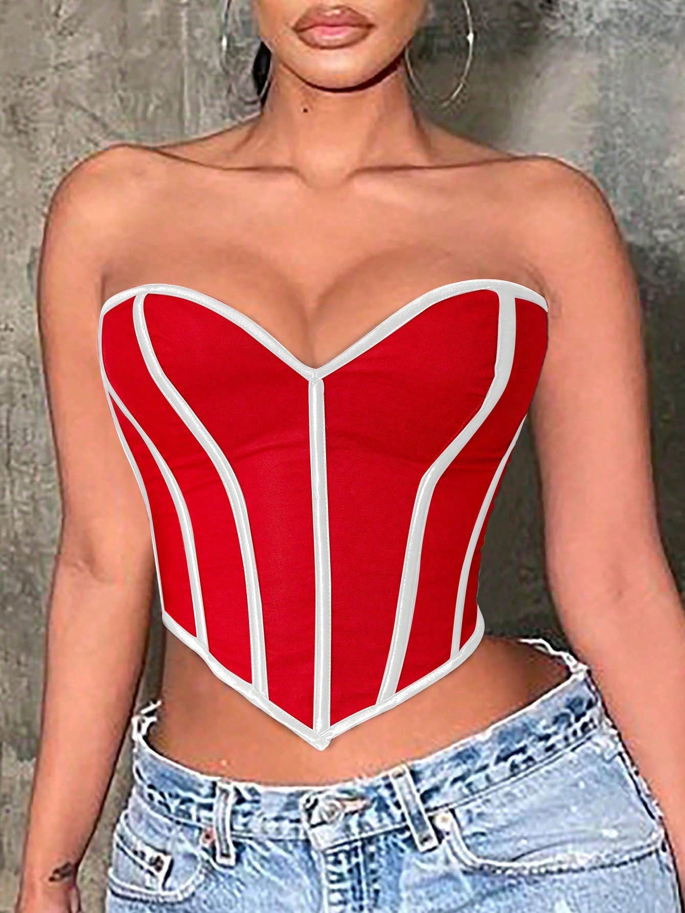 Women's Red White Stripe Cotton Blouse with striped