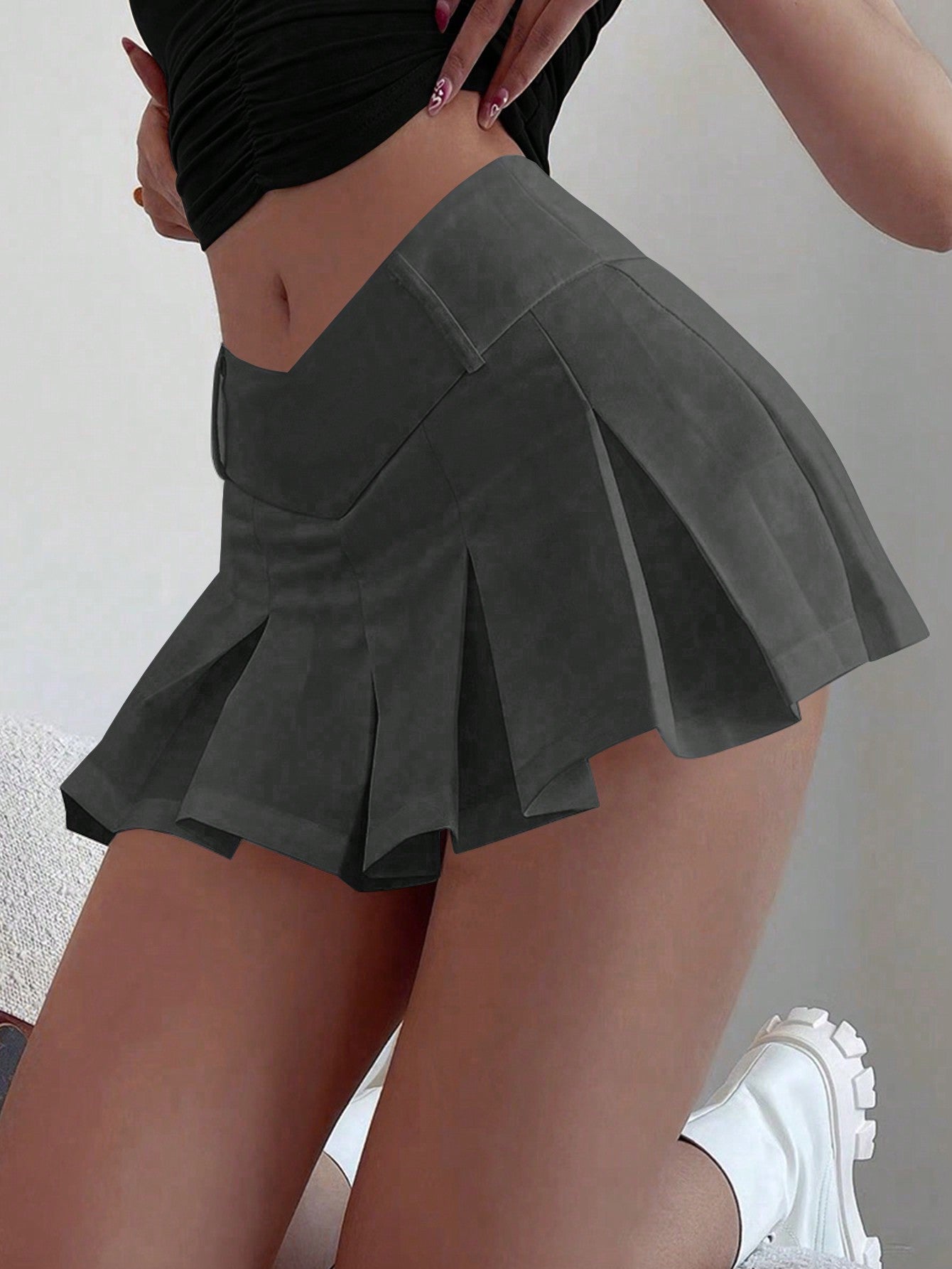 Women's Apperloth Women High Waist Pleated Mini Skirt with Cross Waist