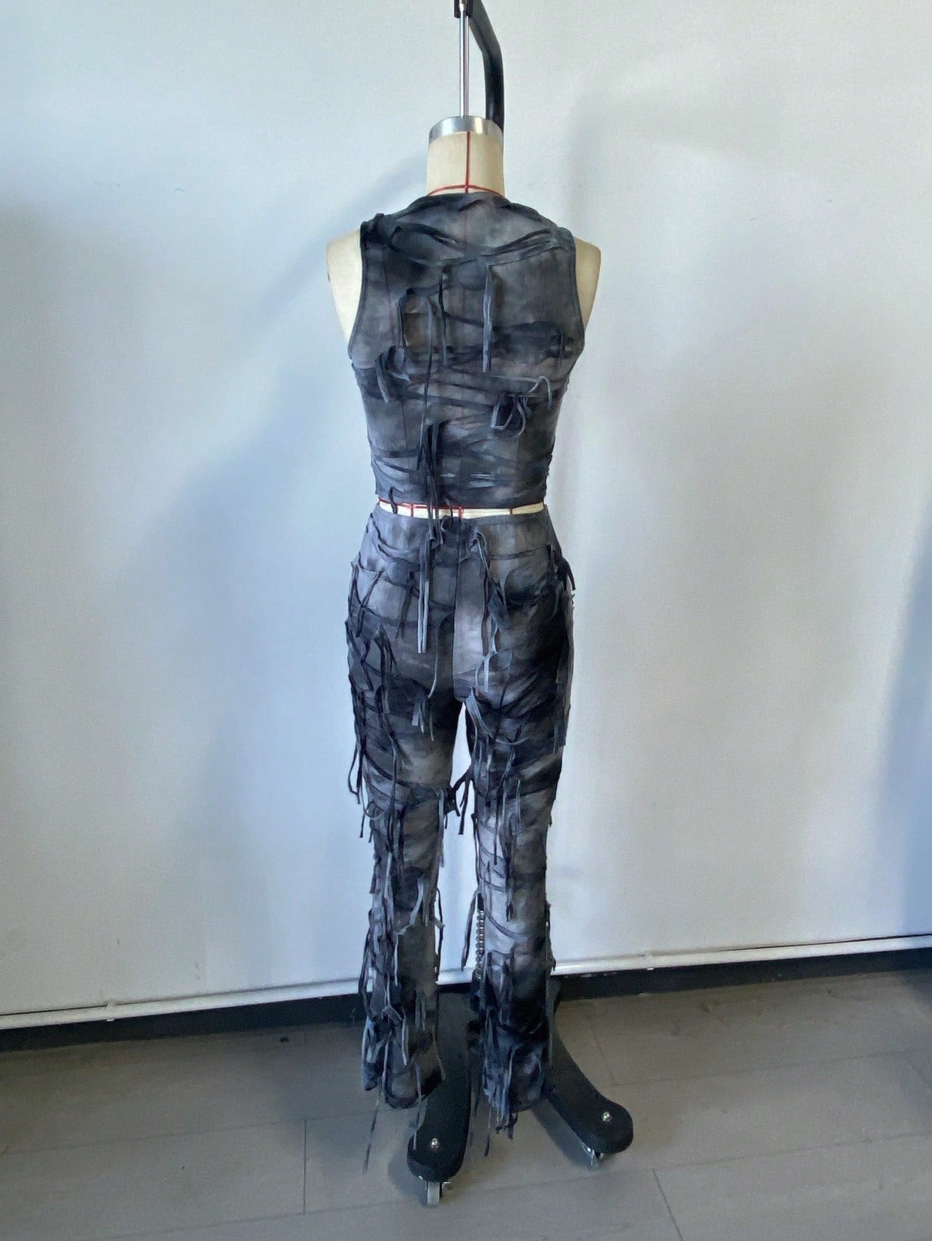 Women's Dusty Gray Polyester Co-ord set with crop top