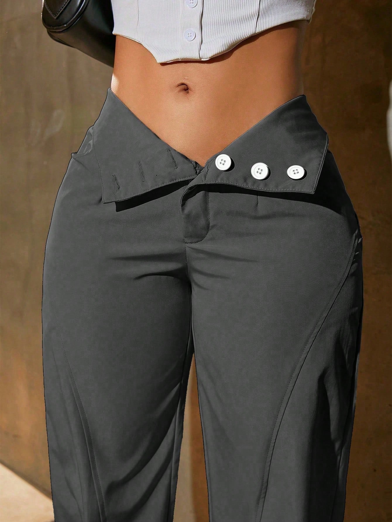 Women's Gray Cotton Full-length cargo pants with cargo pockets