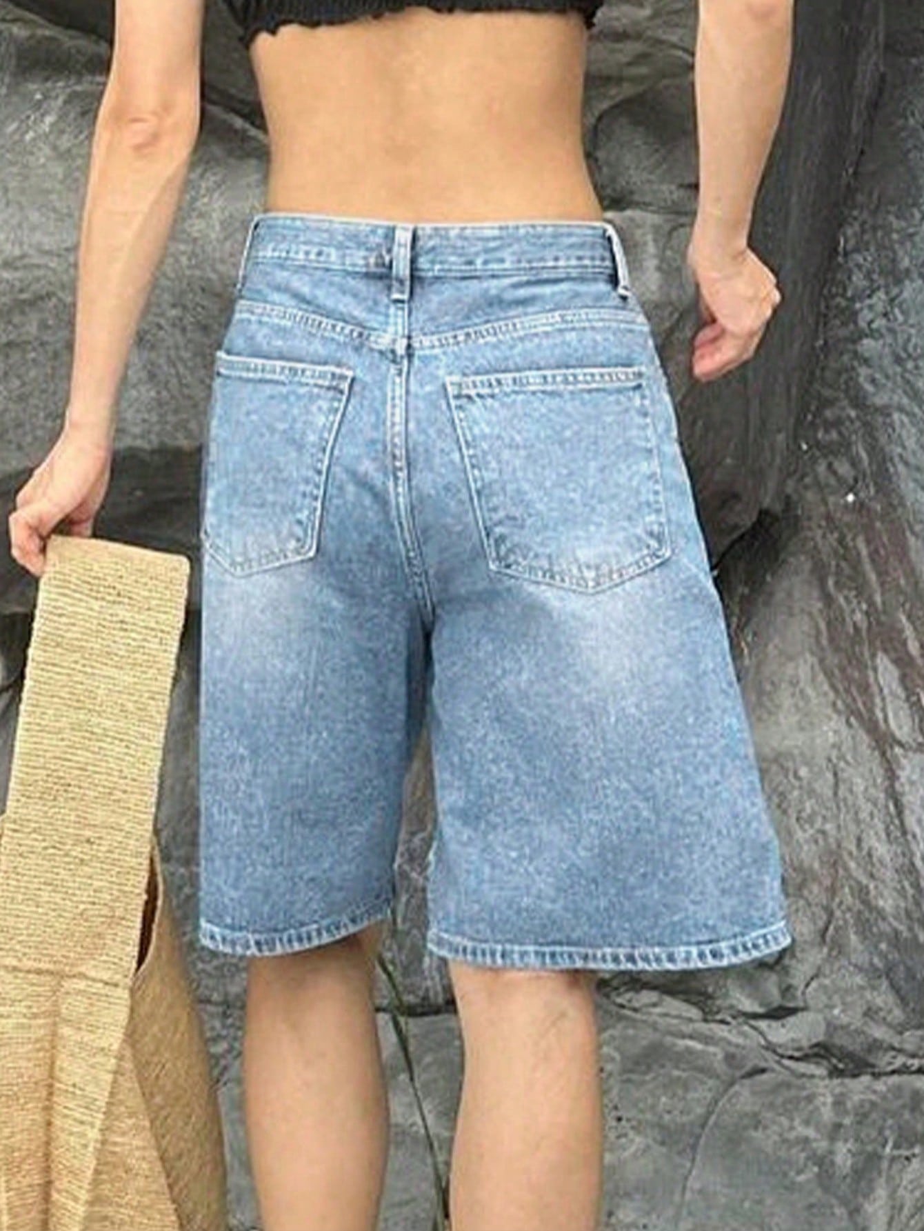 Women's Light Blue Baggy High-Waist Light Wash Denim Shorts