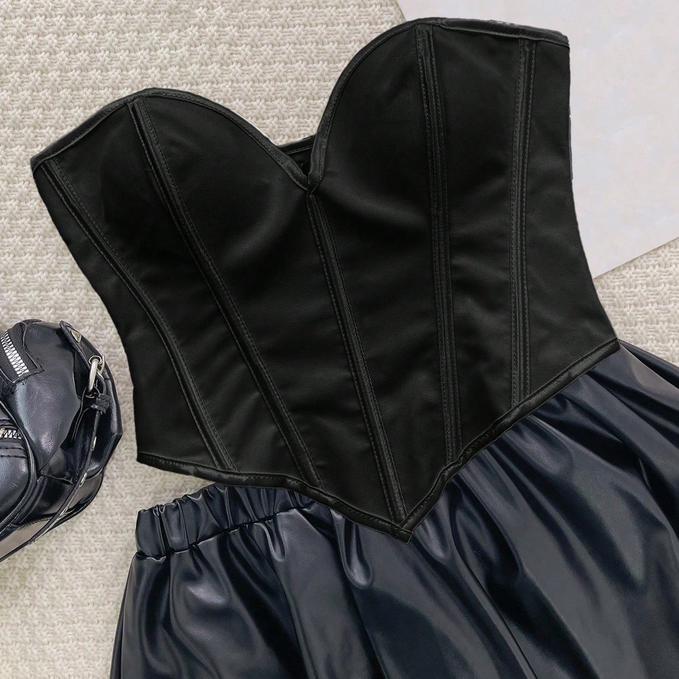 Women's Women Sexy Black Satin Corset Top Heart Neck Boned Waist Cincher