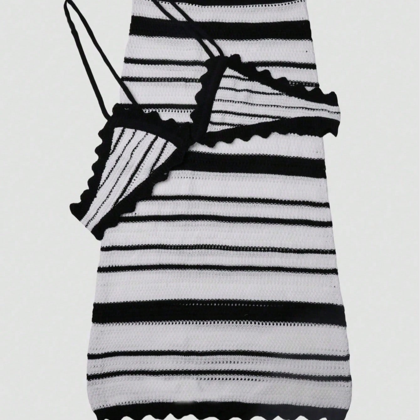 Women's Black and White Striped Polyester Knit Camisole Vest and Mini Skirt Set