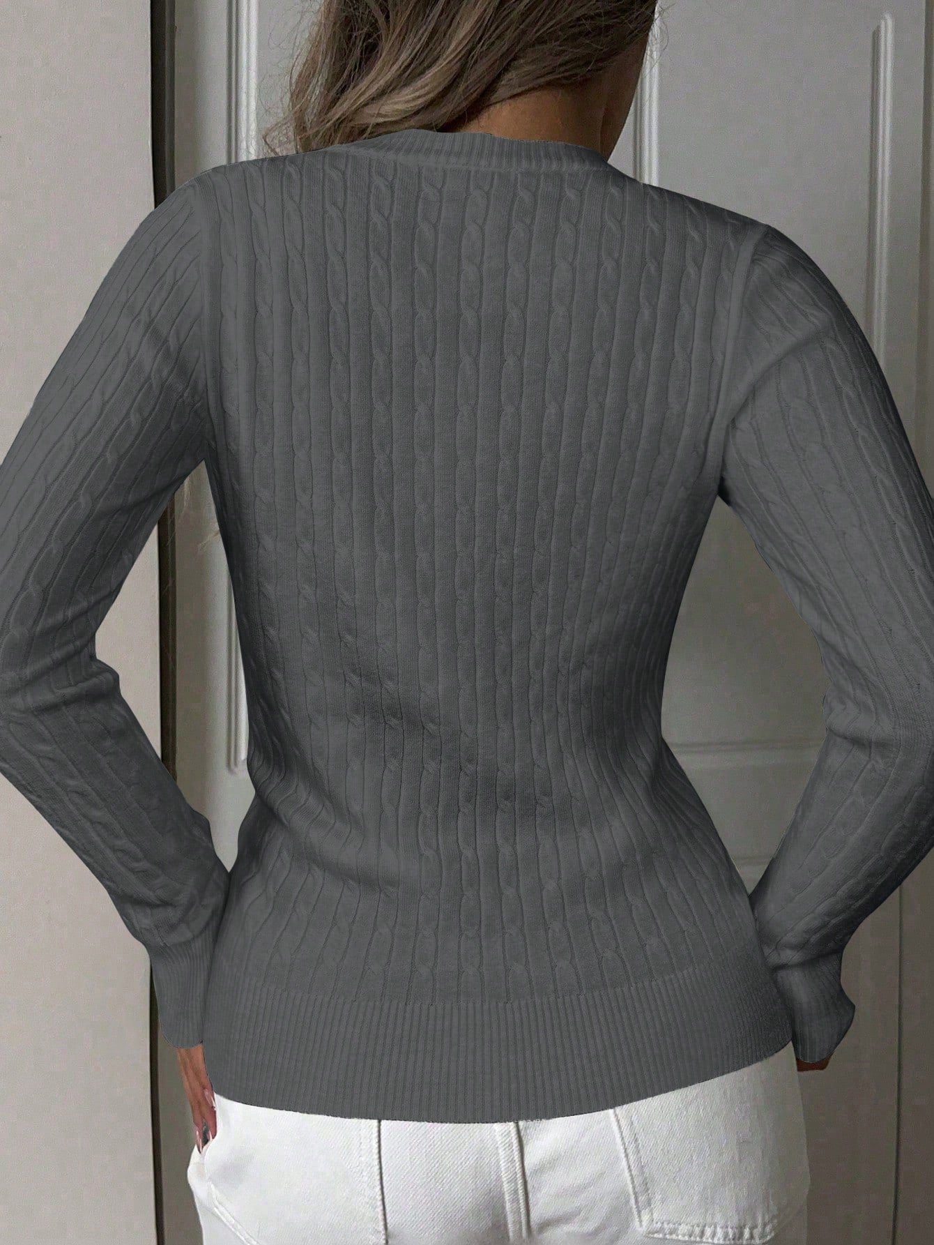 Women's Dark Gray Ribbed Knit Midi Bodycon Dress