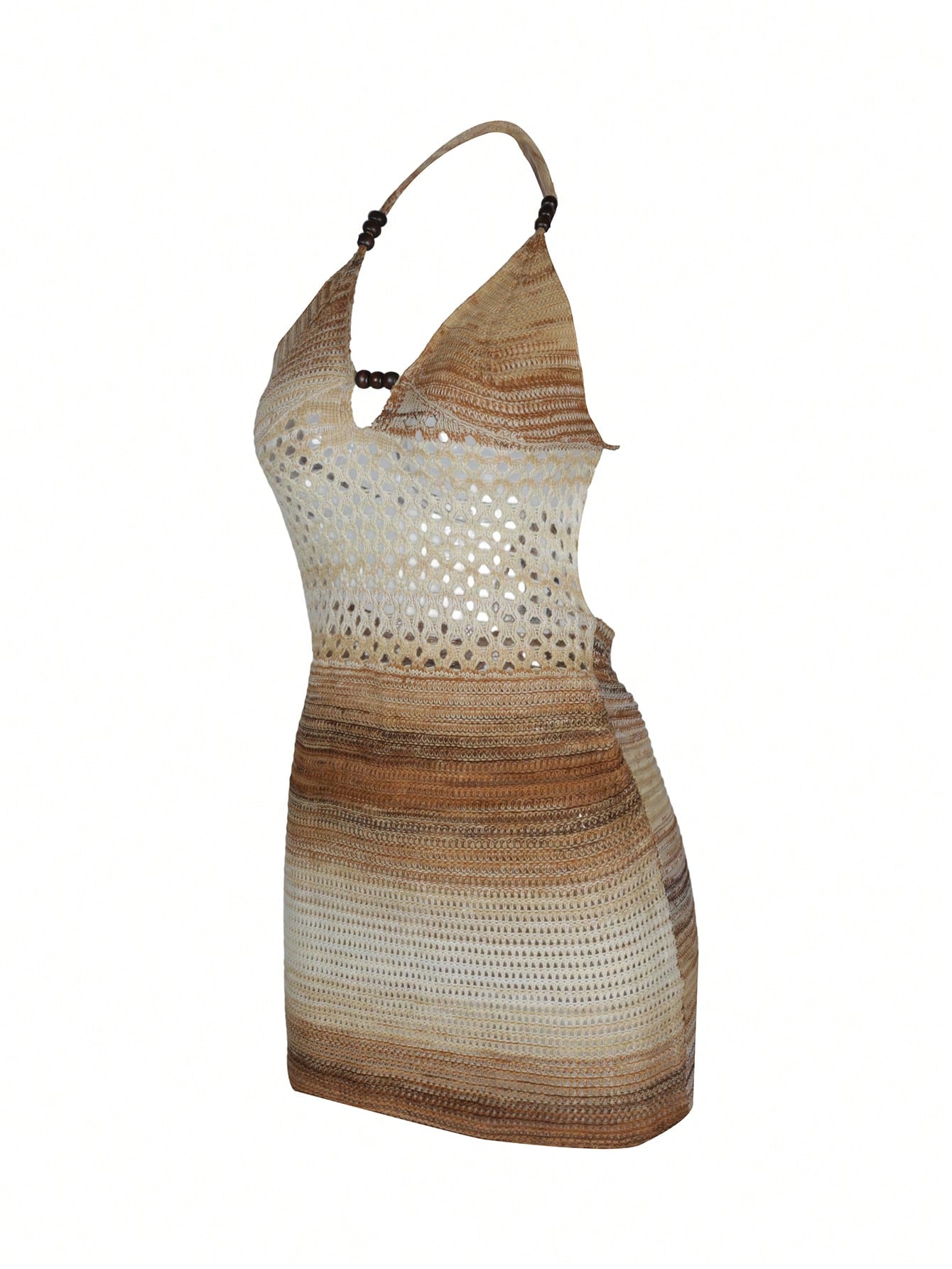 Women's Crochet Halter Mini Dress Gradient Hollow Out Beachwear