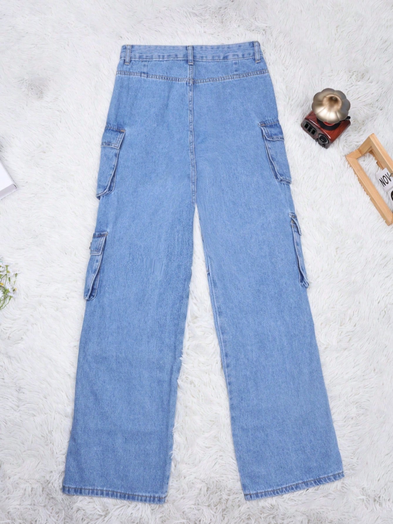 Women's Light Blue Denim Full-length wide-leg jeans with wide-leg