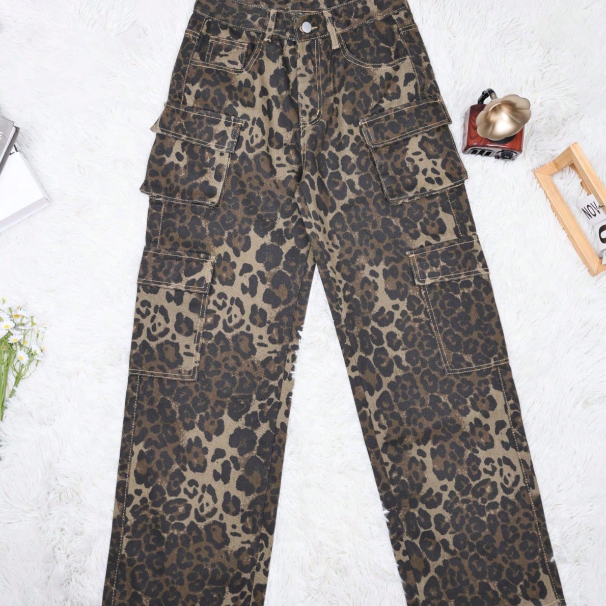 Women's Leopard Print High-Waist Side-Slit Denim Maxi Skirt