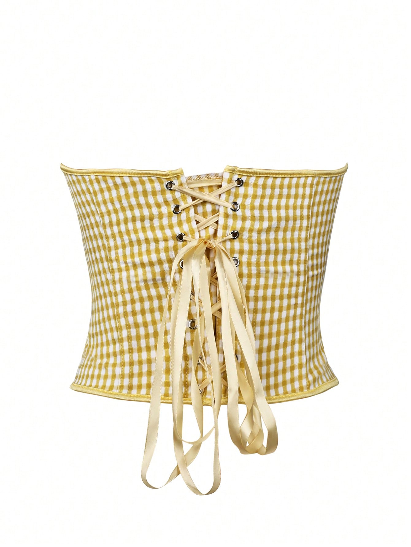 Women's Yellow Plaid Check Strapless Corset Bustier