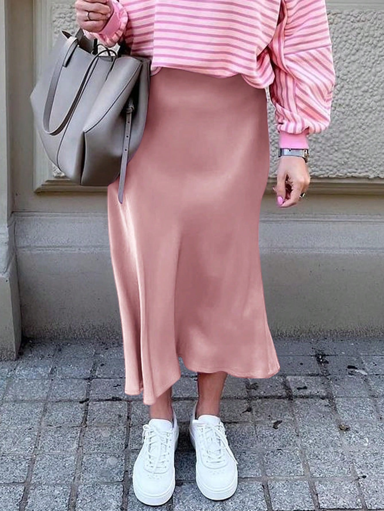 Women's Pink Polyester Mini skirt with A-line