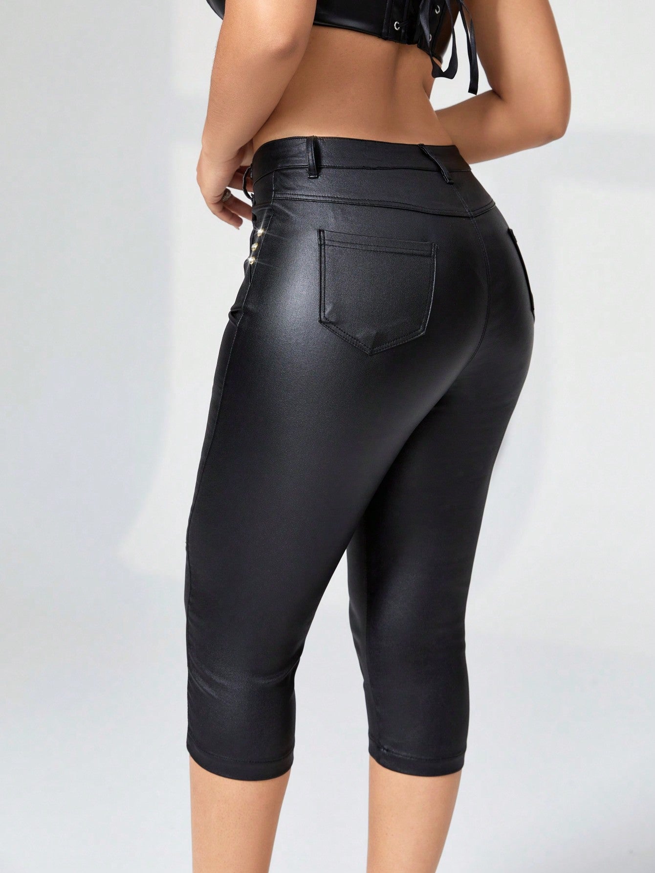 Women's Black Polyester Full-length pants with wide-leg