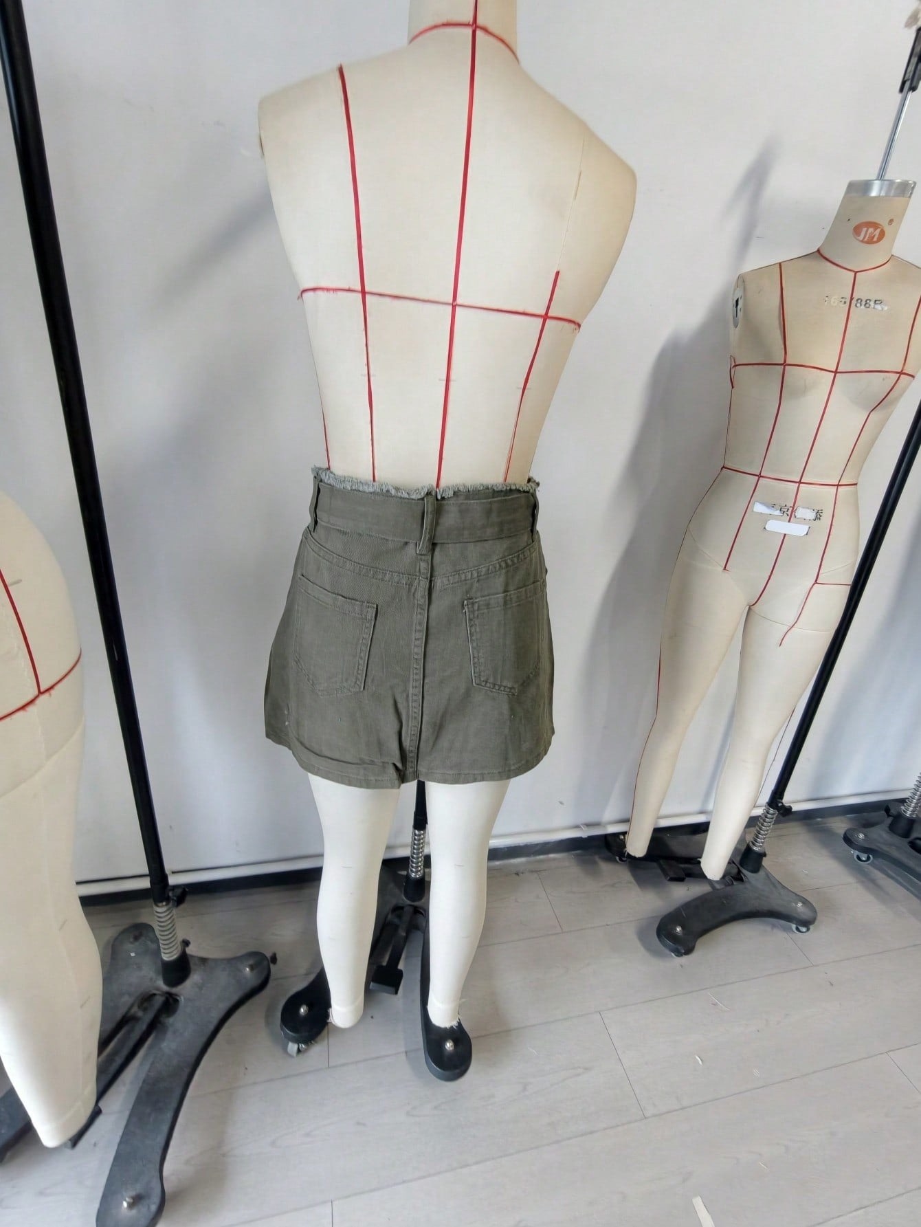 Women's Army Green Denim Mini Skirt with Front Slit
