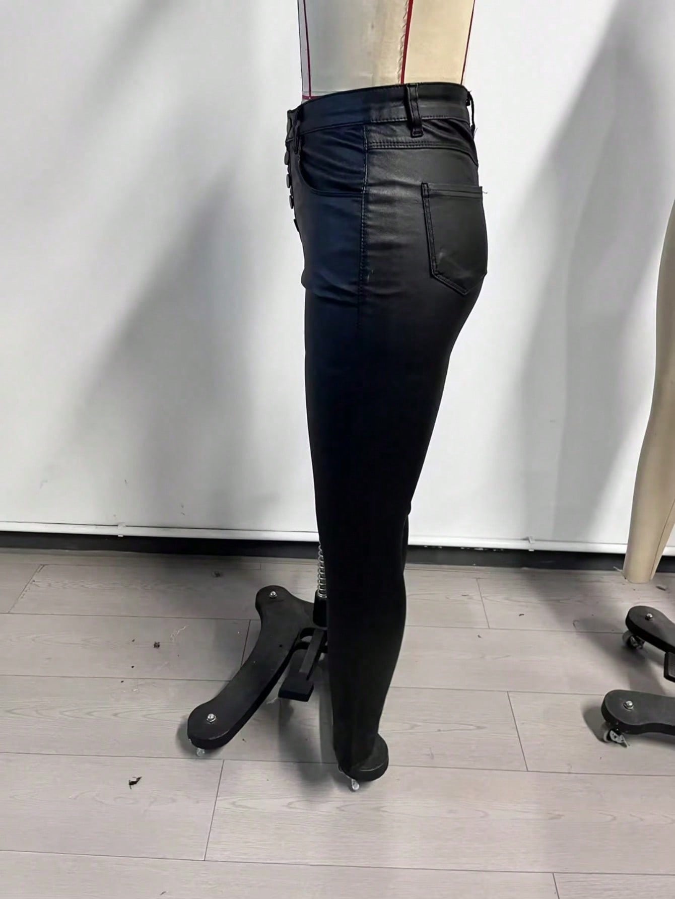Women's Black Polyester Full-length Pants with Wide-leg