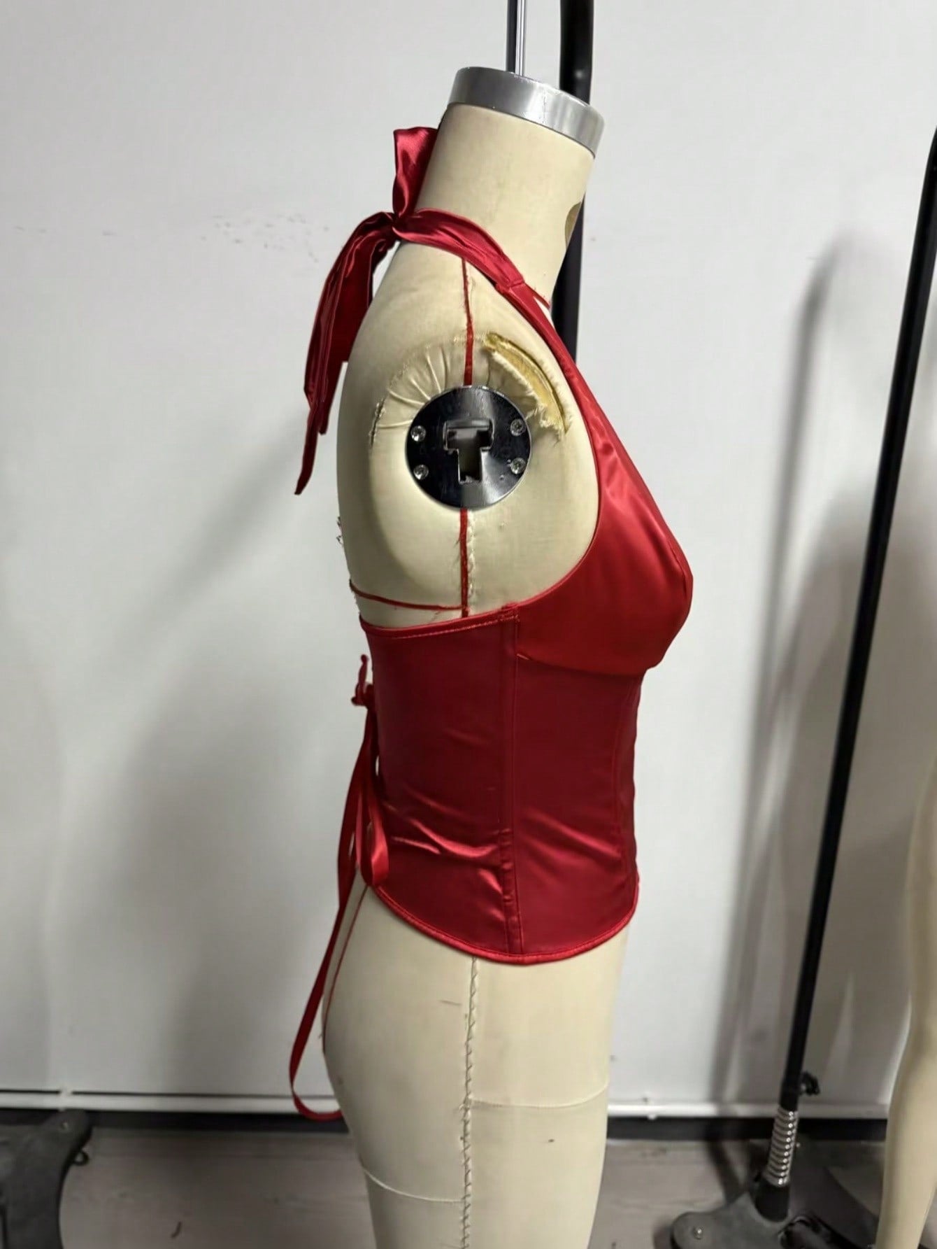 Women's Bright Red Lace Corset Top