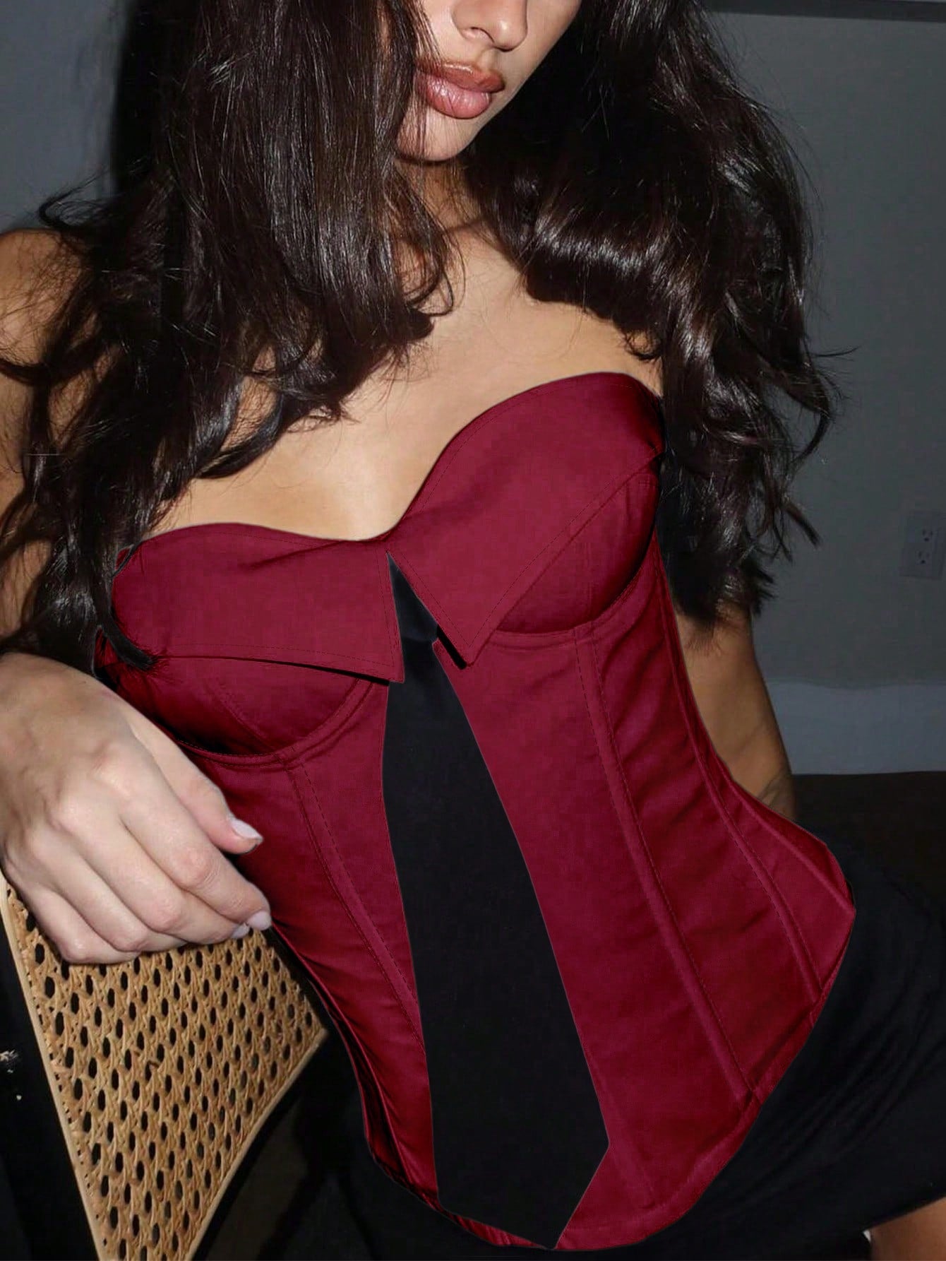 Women's Wine Red Faux Leather Bustier corset top with strapless