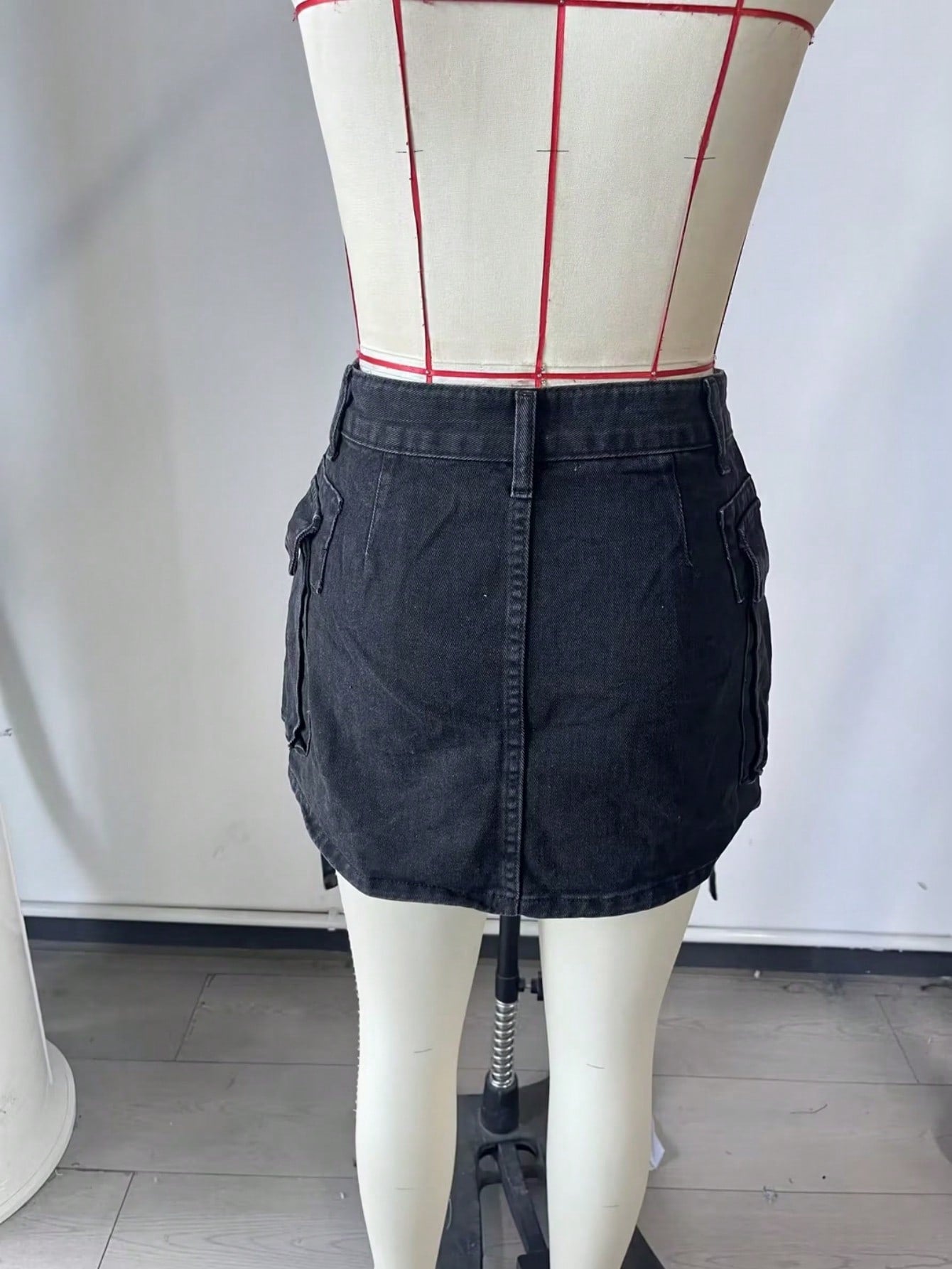 Women's Black Denim Mini Skirt with Front Slit