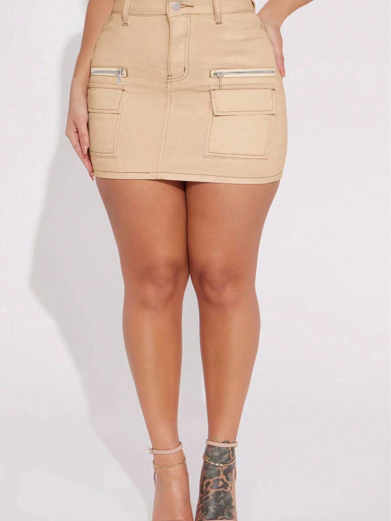 Women's Khaki Cargo Mini Skirt