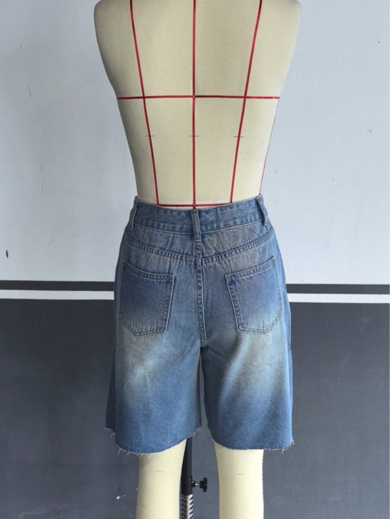 Women's Blue High-Waist Distressed Raw Hem Denim Bermuda Shorts