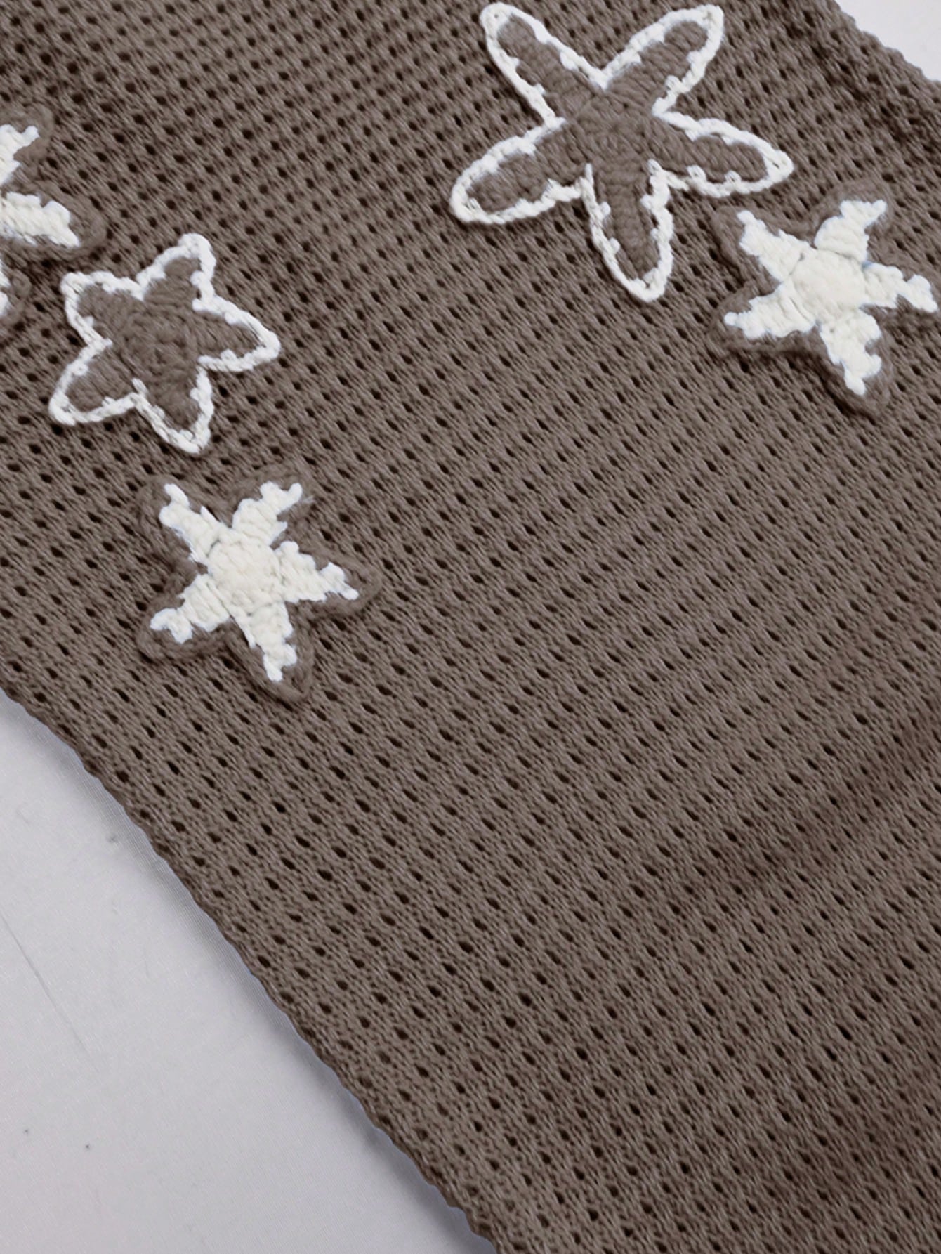 Women's Khaki Star Embroidery Crochet Tie-Strap Bodycon Midi Dress