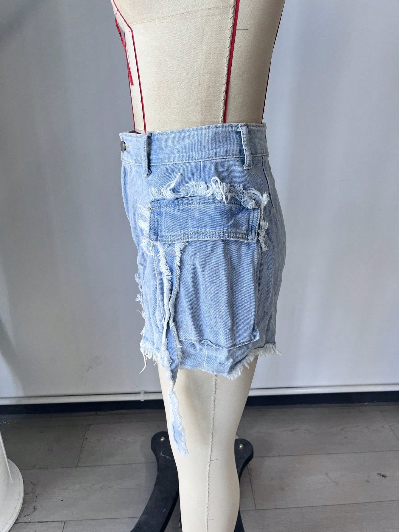 Women's Blue White Denim Mini Skirt with Front Slit
