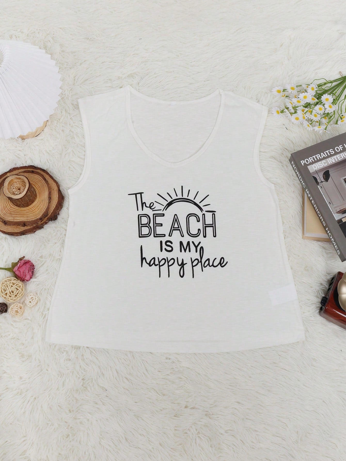 Women's Women Sleeveless Graphic Tank Top The Beach Is My Happy Place Print Tee