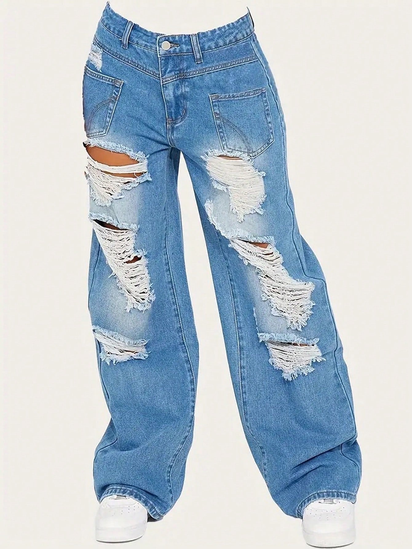 Women's Light Blue Cotton Blend Straight Leg Denim Style Cargo Pants
