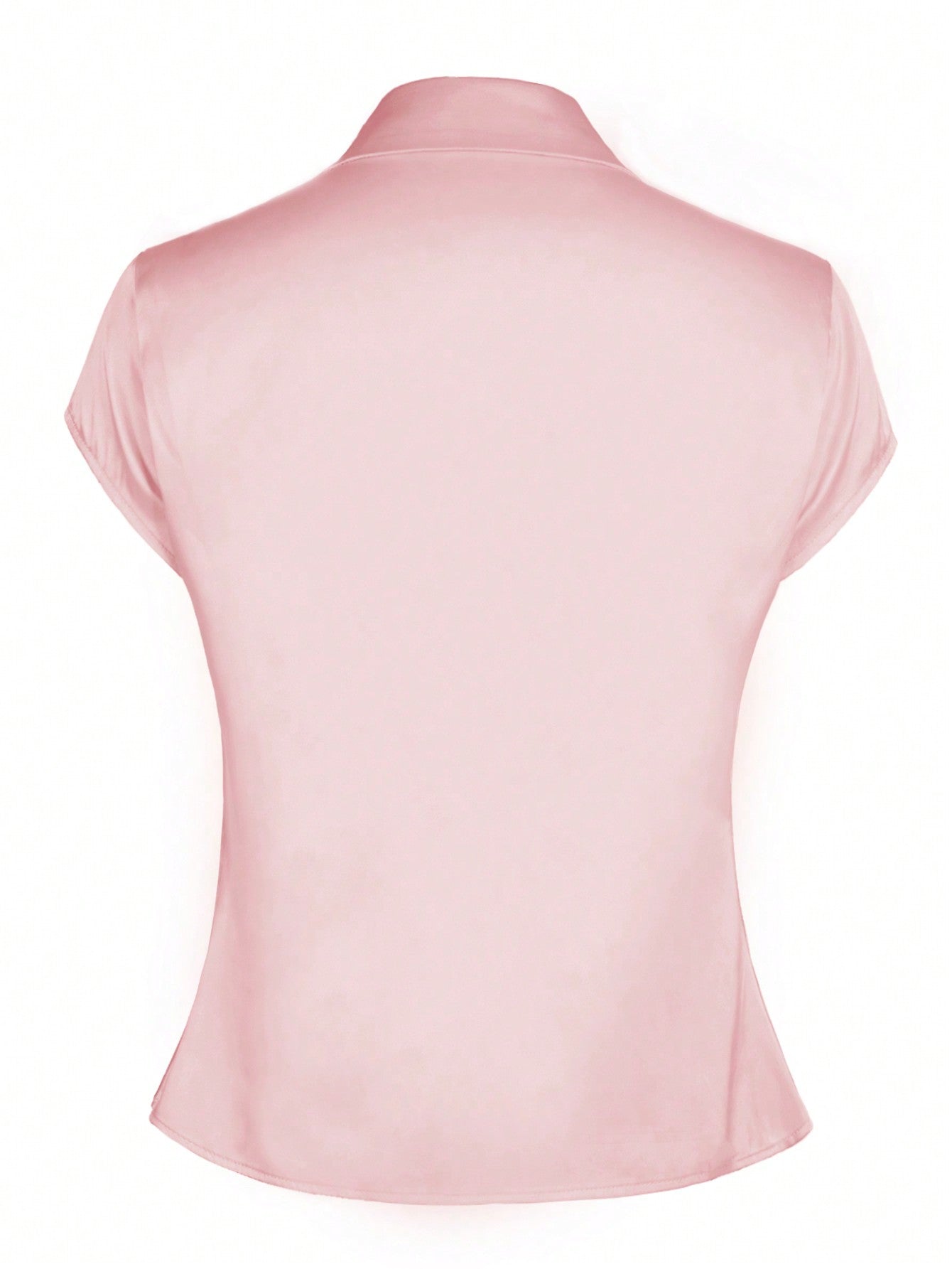 Women's Women Pink Satin Short Sleeve Button Up Shirt Elegant Office Blouse