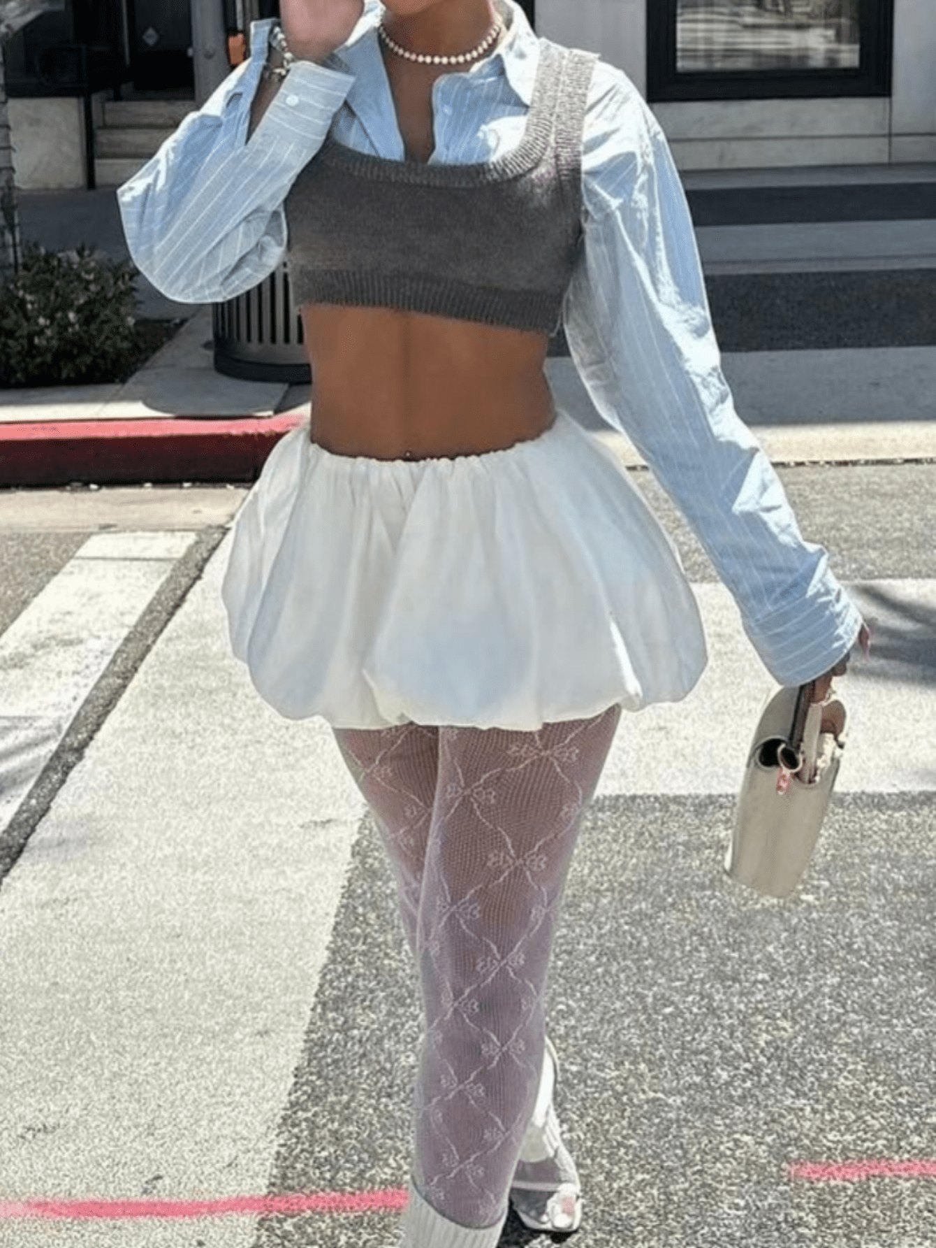 Women's White Bubble Hem Mini Skirt High Waist Puffy Skirt